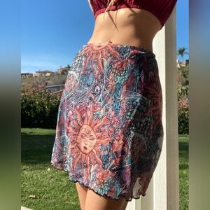 Sun and Moon Patterned Mini Skirt
